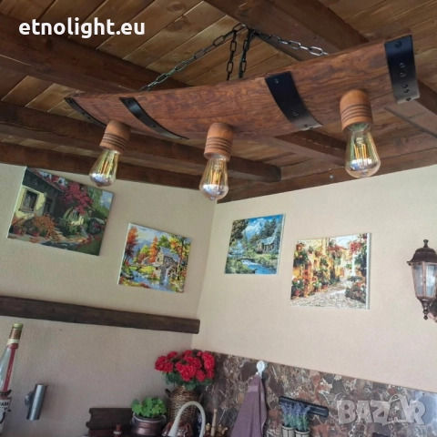 Полилеи от автентични реставрирани бъчви с ръчно изработени дървени чашки, снимка 11 - Полилеи - 52771082