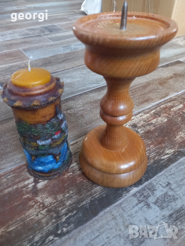 Немски дървен свещник със свещ ръчна изработка , снимка 6 - Декорация за дома - 44864869