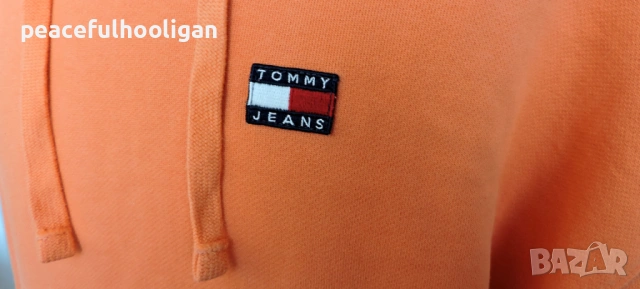 Tommy Hilfiger Tommy Jeans мъжки оранжев памучен суичър с качулка размер L, снимка 5 - Суичъри - 53393776