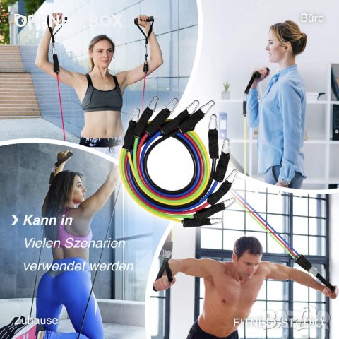Комплект фитнес ластици за тренировка от 11 части, снимка 5 - Фитнес уреди - 36399694