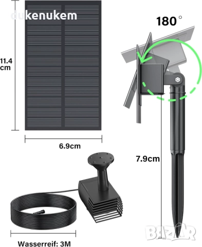 Соларен фонтан Biling 1.5W – 6 дюзи, филтър, стъклен панел, снимка 2 - Градински мебели, декорация  - 52711184