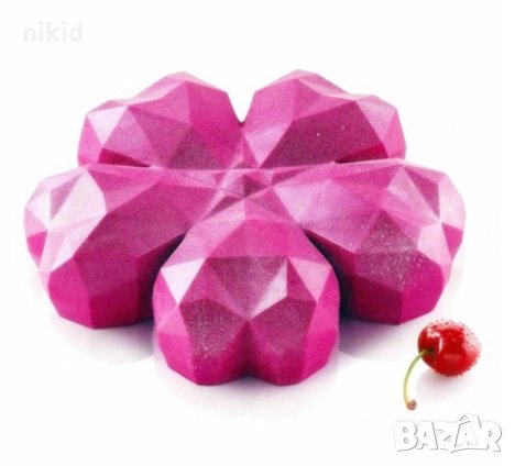 3D 5 Диамантени сърца цвете силиконов молд форма за кекс десерт сладкиш, снимка 2 - Други - 28603664