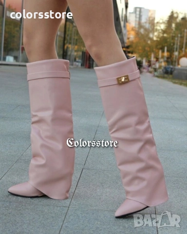 Ботуши на платформа - светлорозова кожа - K-40