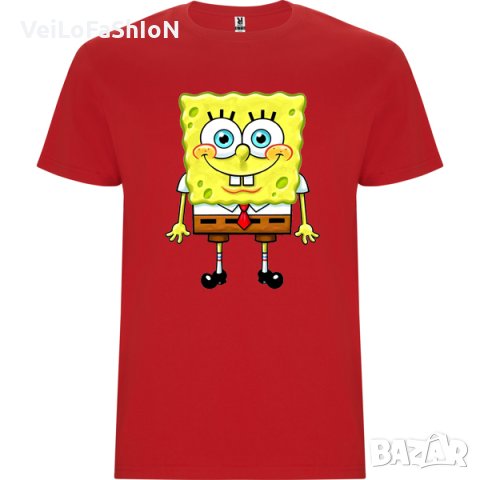 Нова детска тениска със Спондж боб (SpongeBob) в червен цвят