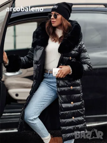 Дамско черно ватирано зимно палто HORIZON 