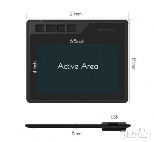 16.5см 6.5" Професионален Цифров Графичен Таблет 8192 Нива 266 PPS Процесор 5080 LPI Ultra FULL HD, снимка 4 - Джойстици и геймпадове - 35319491