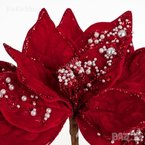 Червено цвете за коледна украса-24 см./Коледна звезда на клипс, снимка 2 - Декорация за дома - 52122141