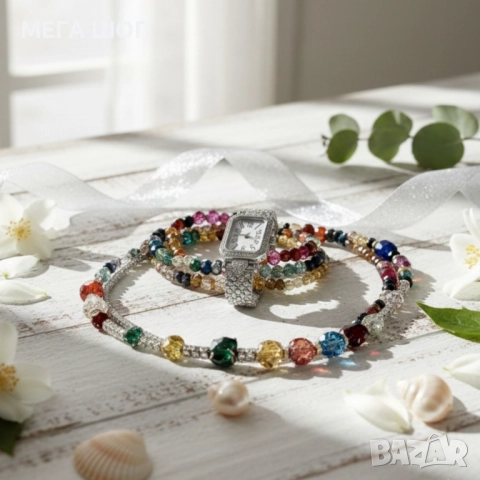 Дамски комплект: часовник, гривни и колие – стил в три стъпки, снимка 2 - Дамски - 52584573