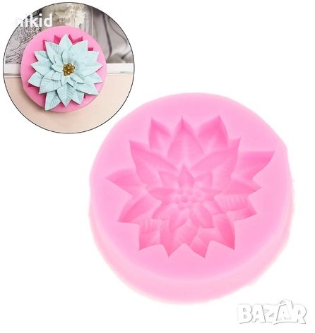 Красива цъфнала Коледна Звезда силиконов молд форма декорация торта фондан сладки, снимка 3 - Форми - 29842831