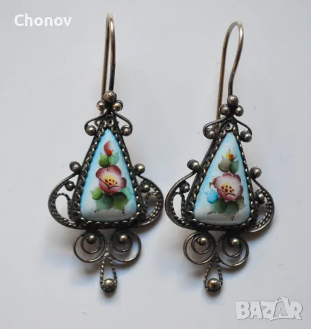 Стари Съветски порцеланови обеци от мелхиор, снимка 3 - Антикварни и старинни предмети - 49103167