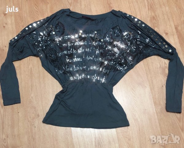 Красива блузка с пайети и сребристи надписи, снимка 7 - Блузи с дълъг ръкав и пуловери - 28115603