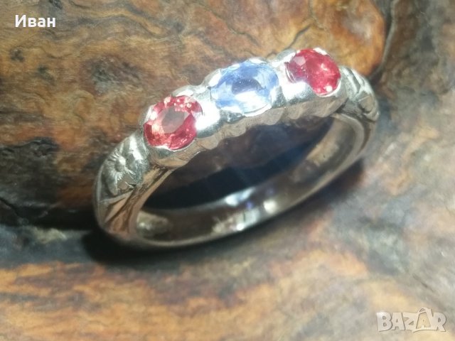 Сребърен пръстен с Рубини и Сапфир