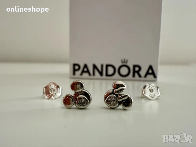 ALE S925 Сребърни обеци Pandora Disney Mickey и Minnie Mouse с камъче , снимка 3 - Обеци - 50975894