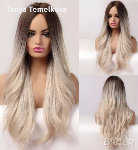 Дълга на вълни руса перука без бретон