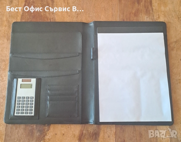 папка луксозна със соларен калкулатор Mline кожена черна A4 