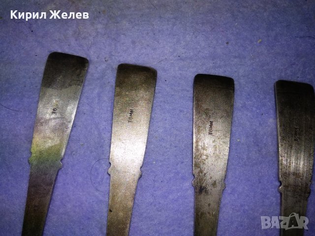 ЛОТ ЧЕТИРИ СТАРИ СССР ОРНАМЕНТИРАНИ РУСКИ ДЕБЕЛО ПОСРЕБРЕНИ ЛЪЖИЦИ БЯЛ БРОНЗ с МАРКИРОВКА 42102, снимка 6 - Прибори за хранене, готвене и сервиране - 43805325