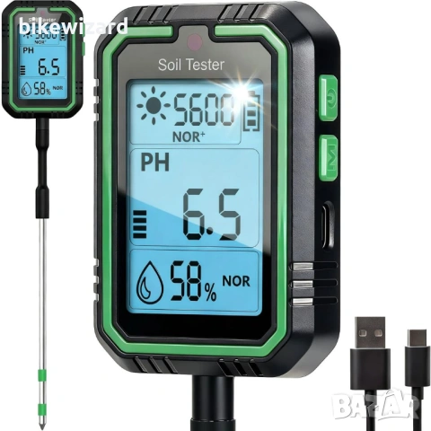 4-в-1 дигитален pH метър за почва с USB-C презареждаем кабел – градинарство НОВ