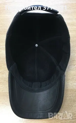 Черна кожена шапка с козирка Genuine Leather, снимка 3 - Шапки - 49049242