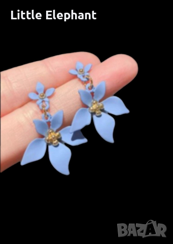 Сребърни висящи обеци цвете с 5 листа,колекция"Flowers",blue/нови, снимка 1 - Колиета, медальони, синджири - 44931382