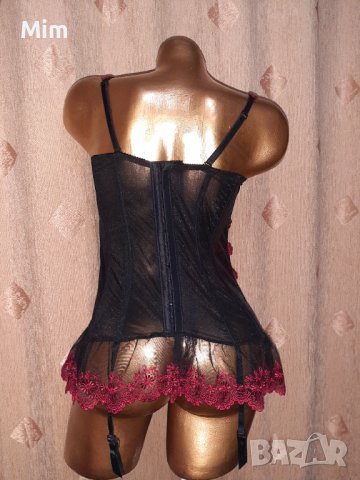 80 D Черен, прозрачен, еластичен корсет с жартиери , снимка 5 - Корсети, бюстиета, топове - 38801902