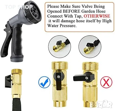 Нов Многофункционален Разтегаем Градински Маркуч 30м с Месингови Фитинги, снимка 6 - Други - 49639483