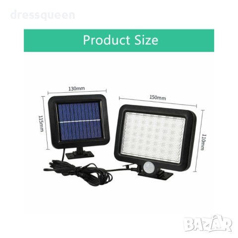 (56 ДИОДА) Соларна LED Лампа С PIR Датчик, снимка 5 - Соларни лампи - 43950342