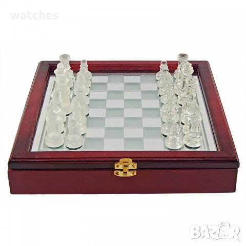  Шах стъкло в дървена кутия, снимка 2 - Шах и табла - 28017015