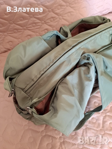 Дамска чанта – голяма,в  зелено, промазка, 100% непромокаема, снимка 7 - Чанти - 51507302