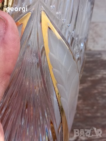 немска ваза от оловен кристал с позлата Anna Hutte , снимка 2 - Вази - 42958074