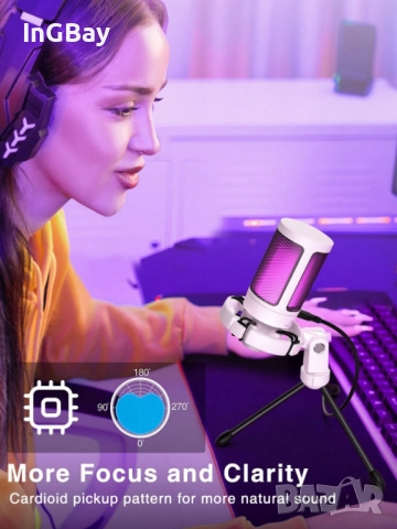 Mикрофон FIFINE A2 с RGB подсветка + стойка, USB Type-C, Бял, снимка 6 - Друга електроника - 51840926