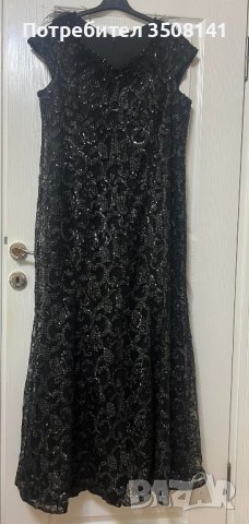 Дълга черна официална рокля с пера и паети размер , снимка 2 - Рокли - 43909938