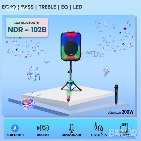 Bluetooth Karaoke Speaker Тонколона NDR 102B , снимка 10 - Bluetooth тонколони - 44896147