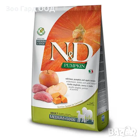 N&D Pumpkin Boar & Apple Adult Med./Maxi – суха храна без зърнени култури за кучета над 1 год.-12кг.