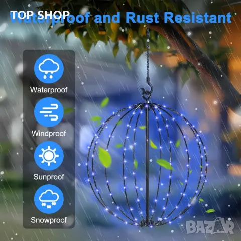 Acxilexy соларни 3D Сгъваеми сферични светлини 30 CM 120LED водоустойчиви, с 8 режима и дистанционно, снимка 5 - Лед осветление - 49515897