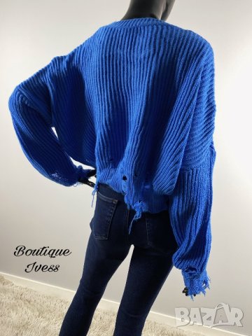 Дамски накъсан къс пуловер 5 цвята , снимка 3 - Блузи с дълъг ръкав и пуловери - 38669424