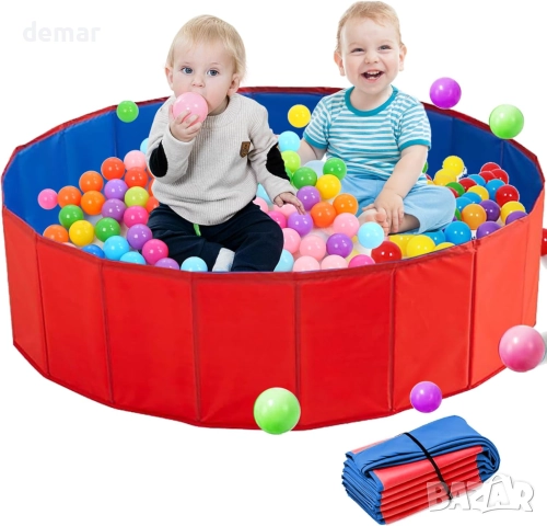 Бебешки басейн за топки, сгъваем, преносим детски басейн, червен 80 см