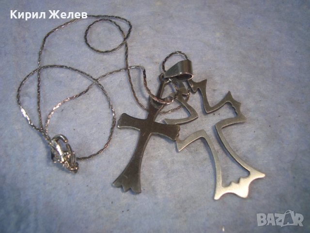 ДВЕ СРЕБРИСТИ МОДНИ АРТ КРЪСТЧЕТА с ВЕРИЖКА КОЛИЕ НЕРЪЖДАЕМА СТОМАНА 3246, снимка 3 - Колиета, медальони, синджири - 36928723