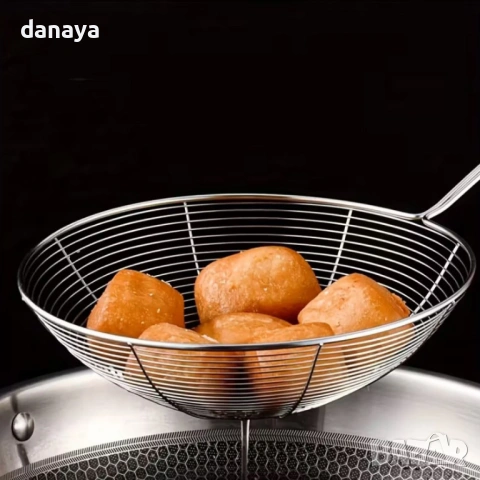 6385 Голяма кухненска цедка за пържене, варене и отцеждане, 41×19 см, снимка 6 - Прибори за хранене, готвене и сервиране - 53372991