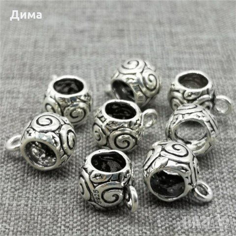 Талисман от 925 Стерлингово Сребро тип Пандора - Spiral Swirl Bail - 8 мм - За Бижута, Нови