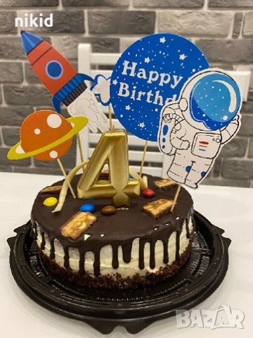 Космонавт Ракета планета Happy Birthday сет топери клечки декор за торта украса парти Рожден Ден, снимка 2 - Други - 25511251