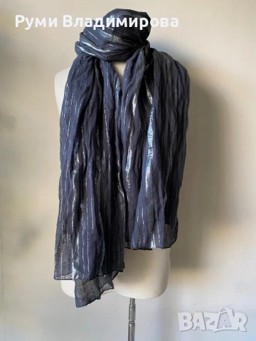 Черен, блестящ шал Bit'avant от 95 % памук, с етикет, снимка 3 - Шалове - 53081520