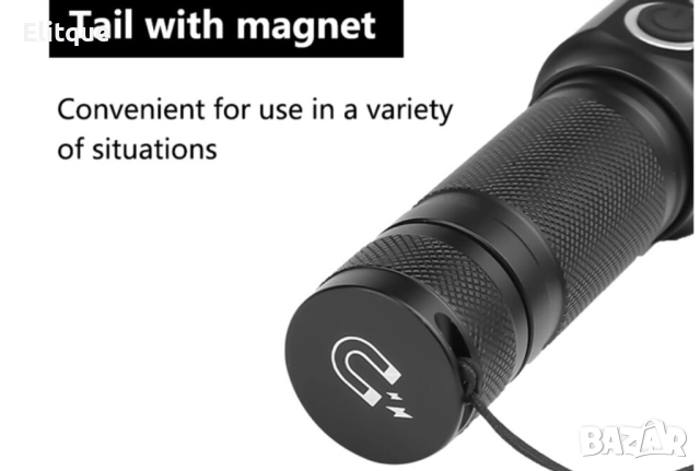 Мощно Ръчно джобно фенерче  с крушка XHP50  магнит и голяма батерия FL64, снимка 4 - Други - 52805807