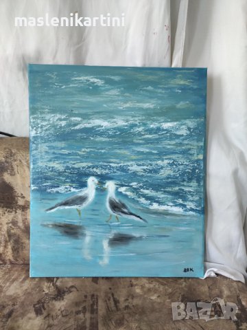 Море и чайки маслена картина, снимка 2 - Картини - 38638285