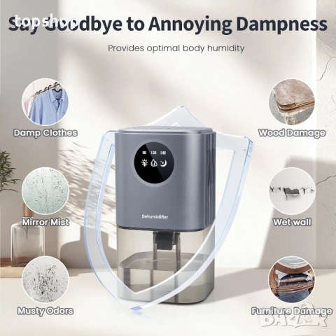 Нов Влагоабсорбатор 1700мл – Тих, с Таймер и 7-цветно LED осветление , снимка 6 - Влагоабсорбатори и влагоуловители - 53390198