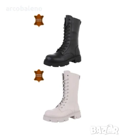 Дамски боти с връзки от естествена кожа, 2цвята 