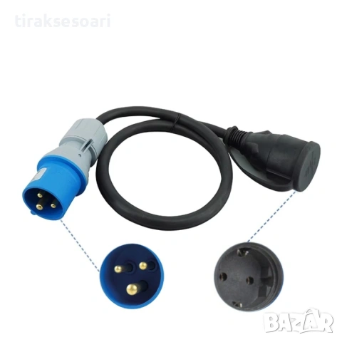 Адаптерен кабел CEE 16A към Schuko шуко 30 см – за кемпер, каравана