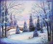 Зимен пейзаж с мостче | Картина с маслени бои , снимка 1 - Картини - 43584953