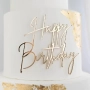 Happy Birthday златист надпис за отпред акрил топер декор украса за торта рожден ден, снимка 2