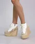 Боти на платформа - бяло с бежово кожа - NO5, снимка 2