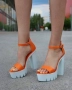 Сандали на ток - оранжева кожа с бяло ходило - 624  , снимка 1